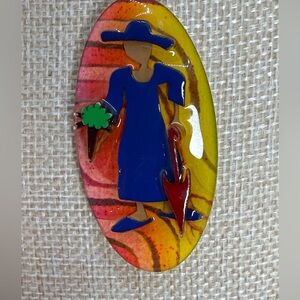 EUC Lucinda Vintage fused art glass or resin 1990's brooch